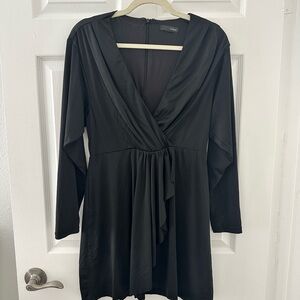 AQUA Black Long Sleeve Wrap Dress – L